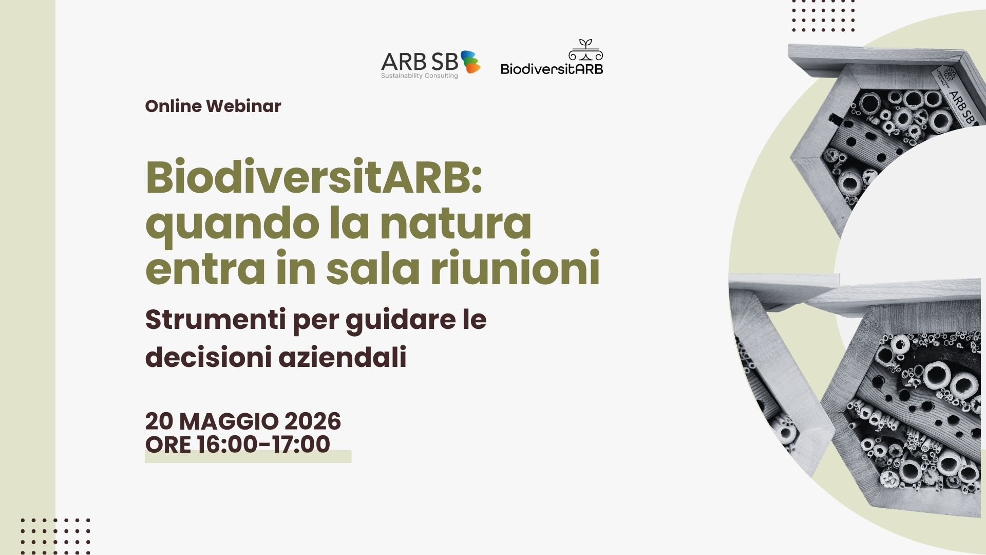 Banner del webinar BiodiversitARB del 20 maggio 2026